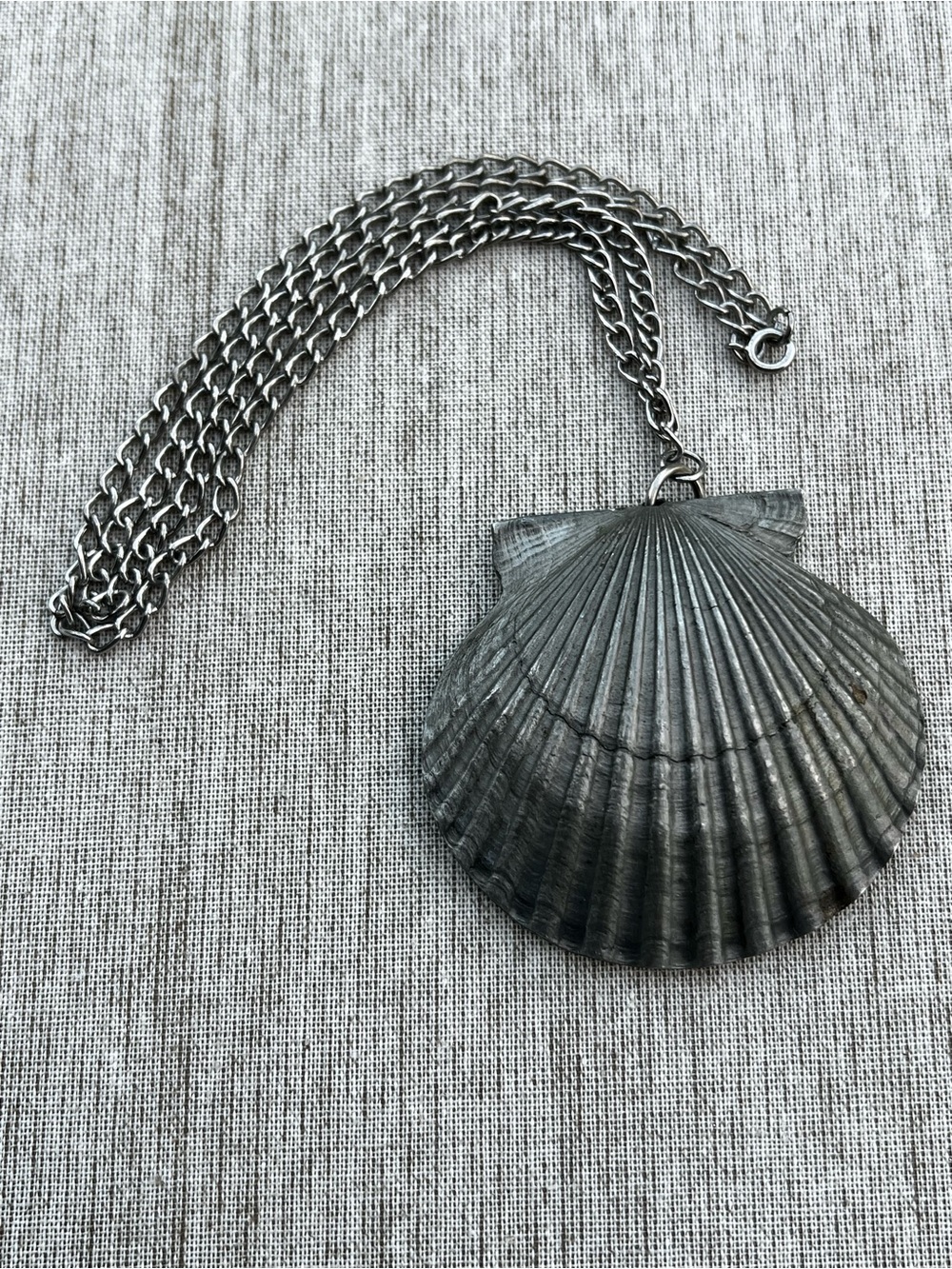 Vintage International Pewter Scallop Shell Pendant and Necklace Nautical